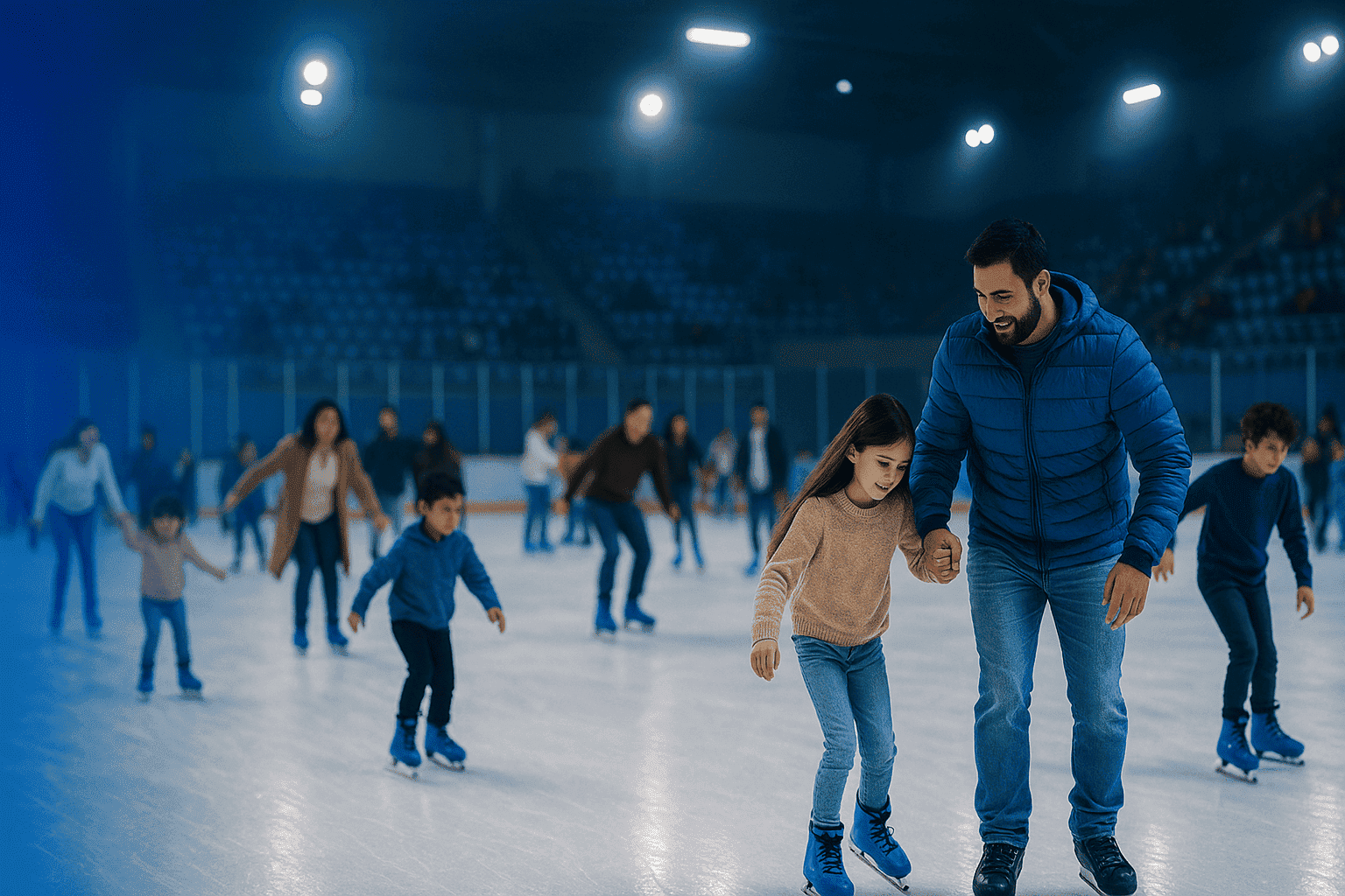 Familias patinando sobre hielo en Lima BajoCero